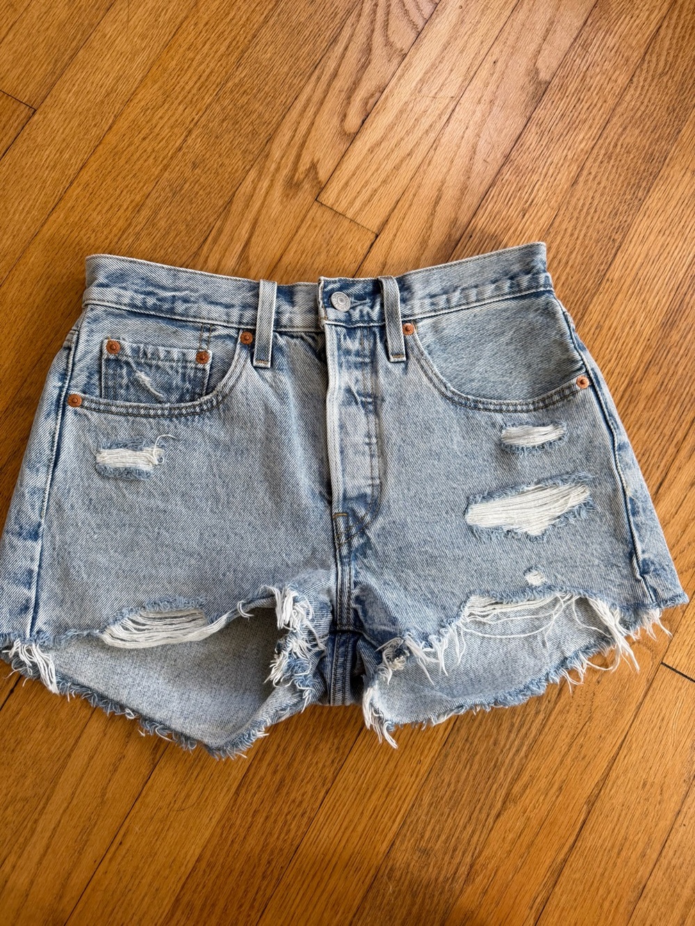 Levi's Light Blue Distressed Denim Cutoff Shorts